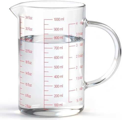 Luvan 34OZ/1000ML Glass Measuring Cup, 4 Cup Glass Measuring Cups With