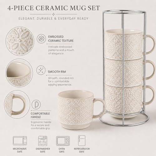 6 Oz Coffee Cups Set of 4, Espresso Cups with Stand, Stackable