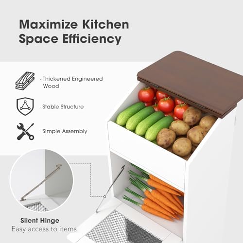 Patiorama Wood Potato and Onion Storage Bin Box, Bread Box, 2 Doors