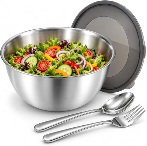 Salad Bowl Set, Stainless Steel Mixing Bowl with Lid, Dishwasher Safe