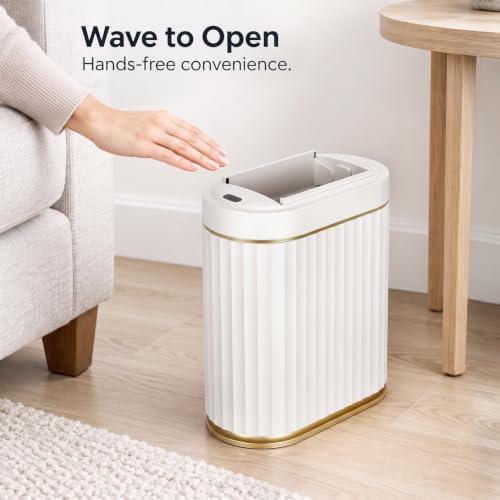 SYNCVIBE Bathroom Sensor Trash Can, 2 Gallon, White Gold