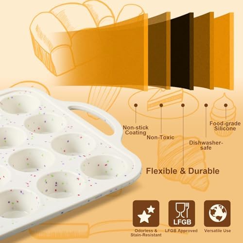 SiliFine 2 Silicone Muffin Pans with 200 Liners, Nonstick, 24-Cup Mini