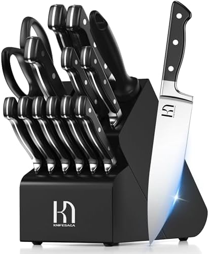 KnifeSaga 15 Pcs Japanese Knife Set with Sharpener