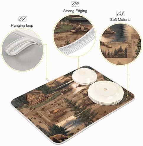 OTVEE Cabin in The Wilderness Dish Drying Mat for Kitchen Counter