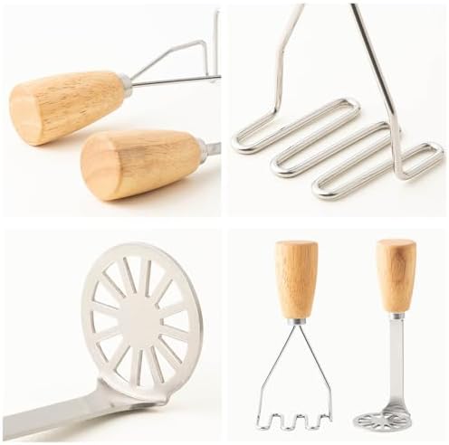Small Potato Masher,Stainless Steel Tool Ergonomic Non‐Slip Wooden