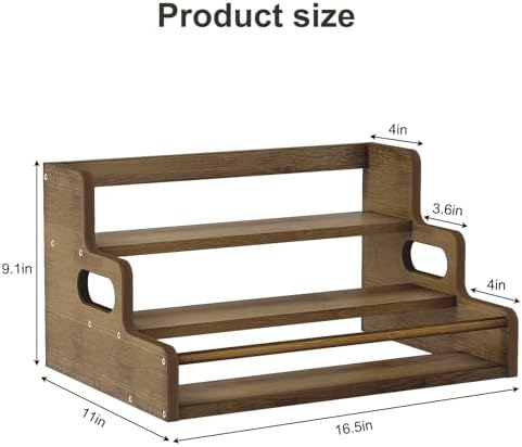 Bamboo Liquor Bottle Display Shelf, 3 Step Countertop Wine Rack, Bar