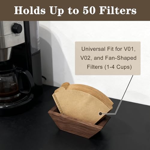 Magnetic Coffee Filter Holder, Solid Walnut, Holds Up to 100 Cone