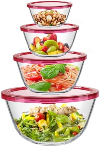 KOMUEE 4 Pack Glass Mixing Bowls Set with Lids