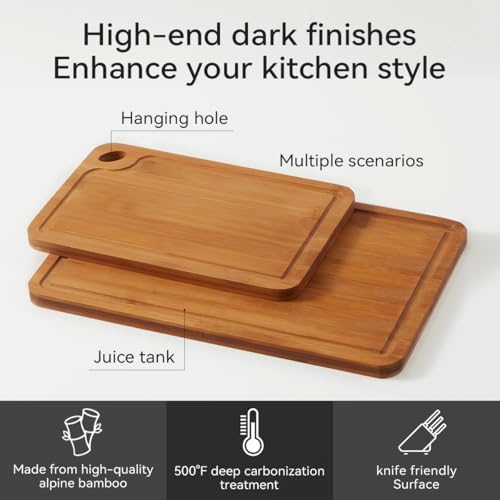 Bamboo Cutting Board Set for Kitchen, 3 Piece Reversible Chopping
