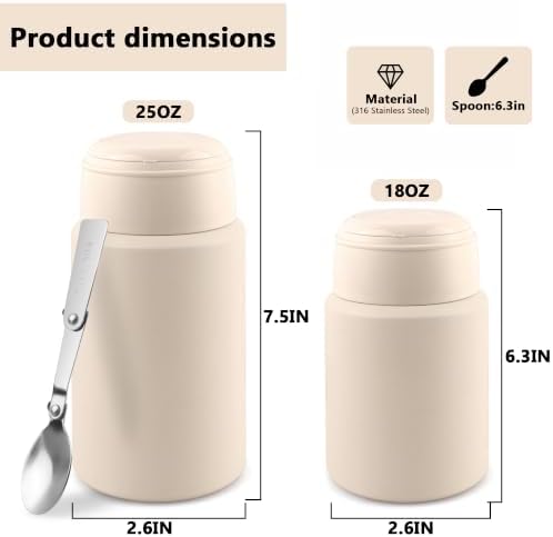 Insulated Vacuum Food Jar with Spoon, 18oz, White