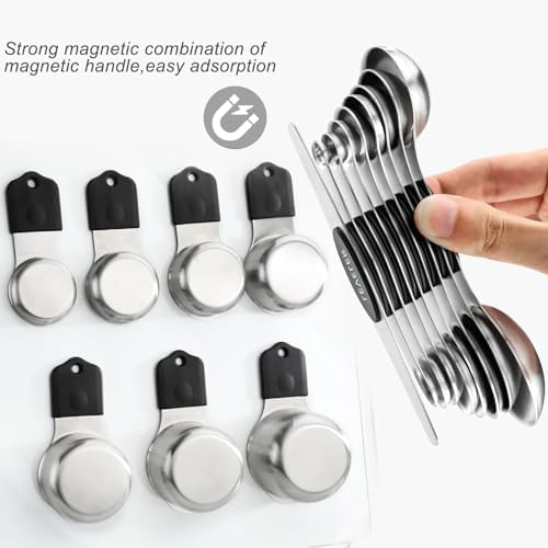 Magnetic Measuring Cups and Spoons Set of 16 Includes 7pcs Stainless