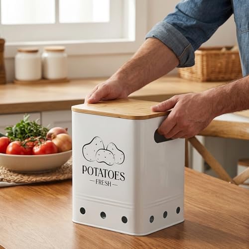 Kitchen Vegetable Storage Tins Set Of 3, Potato Onion Garlic Canisters