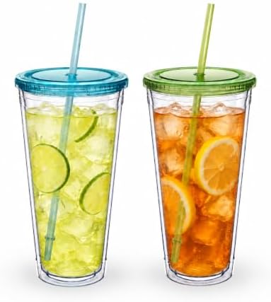 Luxfuel 32 oz Clear Tumblers Cup with Lid & Straw, Acrylic Iced Coffee