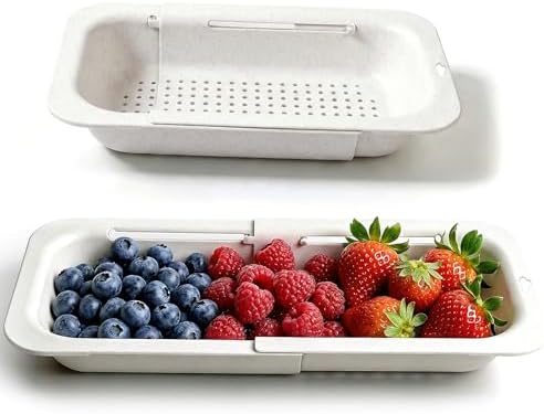 Over the Sink Colander Strainer Basket, Extendable Colander and