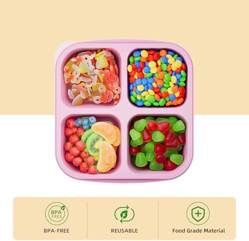 KEMETHY 6 Pcs Bento Snack Containers, Reusable 4 Compartment Food