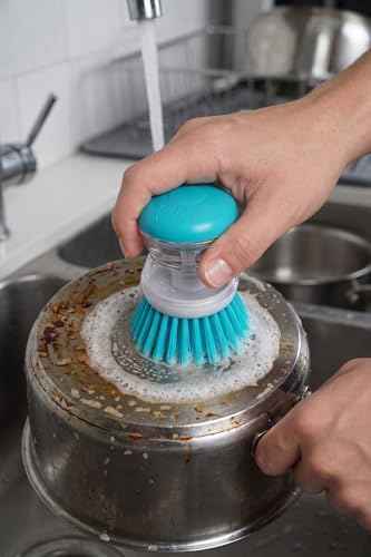 Hampton Distribution Soap Dispensing Palm Brush, Blue, Pack of 1
