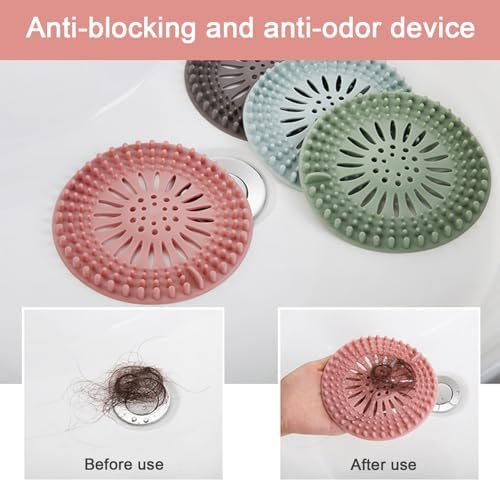 Drain Hair Catcher, 4PCS 5 Inch Round Soft Silicone Anti Clogging