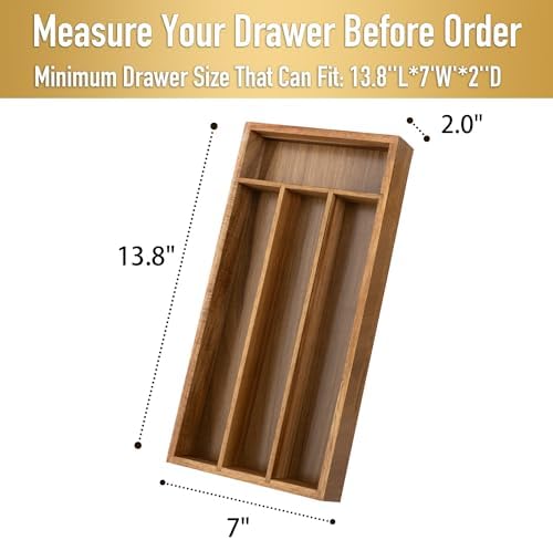 Acacia Silverware Drawer Organizer, 4 Slots