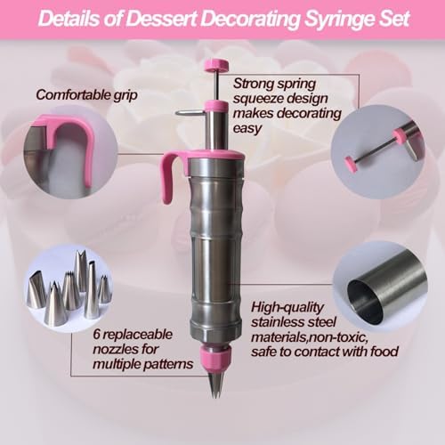 Dessert Decorating Syringe Set,Cake Decorating Tool,6 Piping Icing