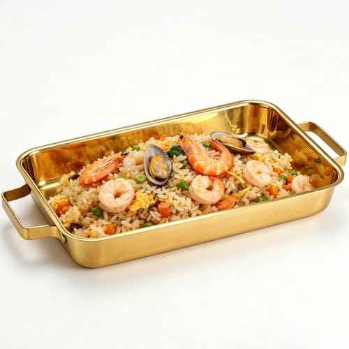 Rectangle Spanish Paella Pan, Stainless Steel Seafood Lobster Plate