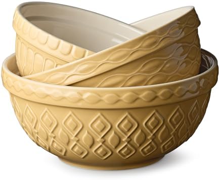 Vintage Farm Stoneware Mixing Bowl Set, 3-Piece, Includes 2 Qt, 3 Qt &