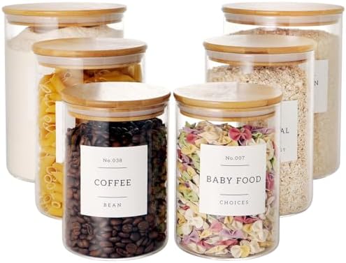 CZZGSM Set of 6 Glass Flour and Sugar jars with 132 Kitchen Pantry