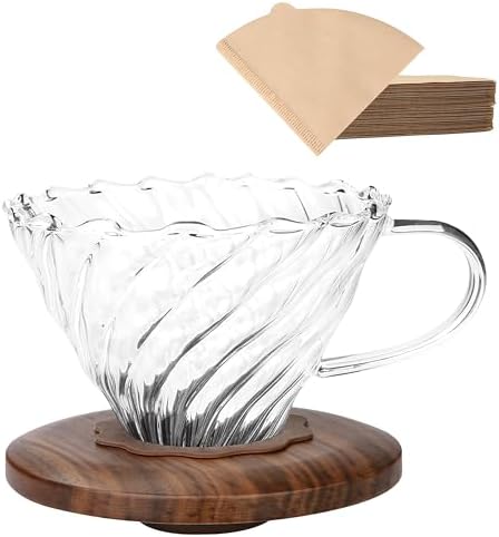 Lalord Pour Over Coffee Dripper, Borosilicate Glass with Walnut