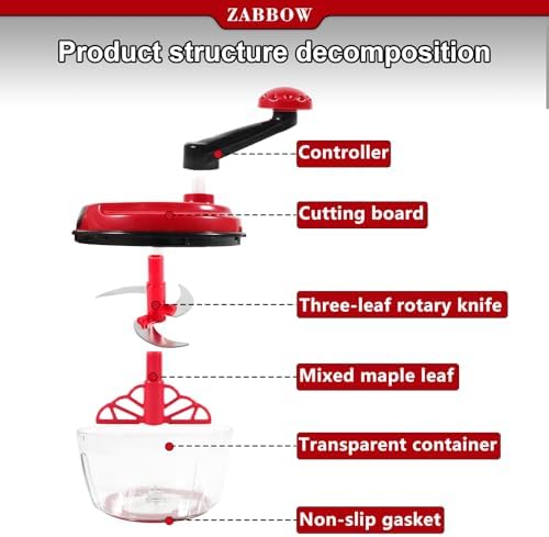 Multi-Functional Manual Food Processor,8 Cup Hand-powered Crank Chopper,Mincer Blender with Clear Container,for Vegetables Meat Fruits Nuts Herbs Onions (White)