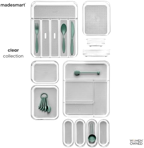 madesmart Clear 6-Compartment Silverware Tray, Grey