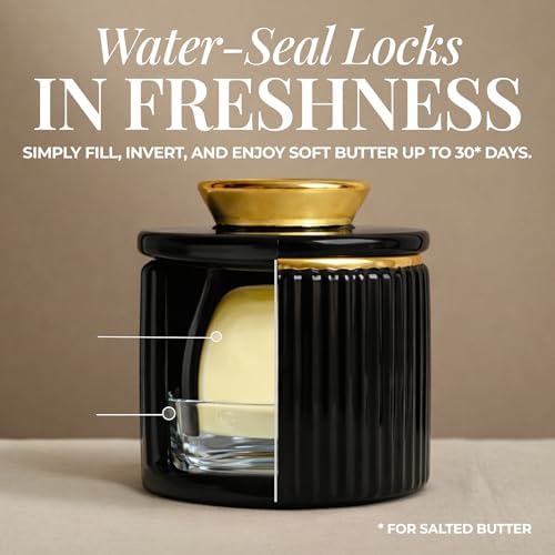 Styled Settings Butter Dish with Lid for Countertop, Black and Gold