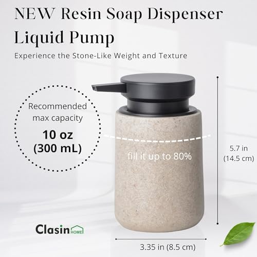 Clasin Home Liquid Soap Dispenser with Easy-to-Press Pump, 10 oz