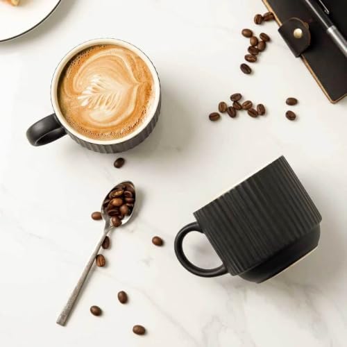 HASENSE Coffee Mug Ceramic Set of 4 with Stand, Stackable Large Latte