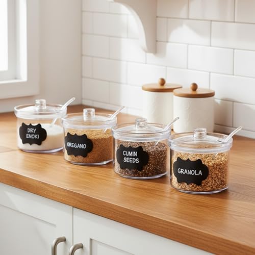 12-Piece Acrylic Sugar Bowls with Lid and Spoon, Clear Salt & Spice