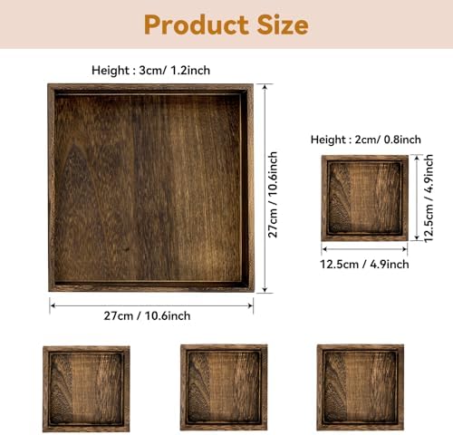 5-Piece Wooden Serving Tray Set for Ottoman,Breakfast in Bed,Coffee