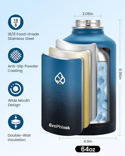 64 oz Insulated Water Bottle with Carrier Bag, Indigo Black