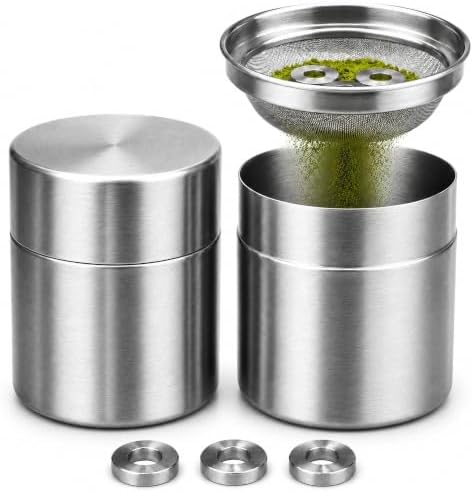 Xuronex 2-Pack Matcha Powder Sifter and Storage Tin Set, Stainless