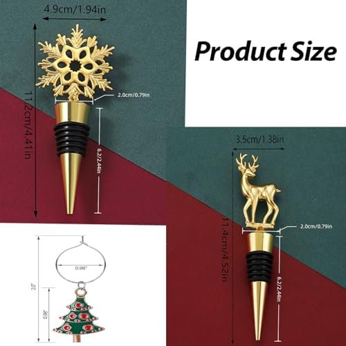 Christmas Wine Stoppers With Wine Charms Set of 8, Gold Wine Bottle