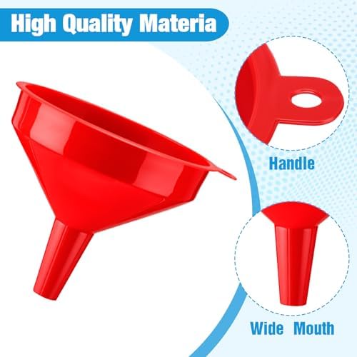 Honeydak 18 Pcs Plastic Funnels Wide Mouth Long Spout, Red
