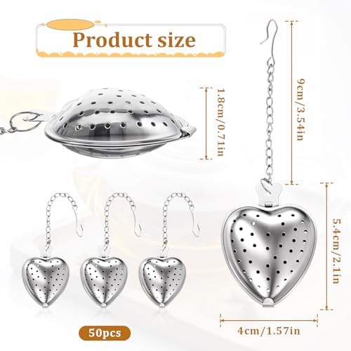 50 Pcs Tea Strainer Stainless Steel Ball Infuser Mesh Heart Shaped Tea