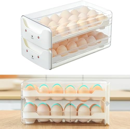 Refrigerator Egg Storage Box, Large Capacity Double Layer Drawer Egg