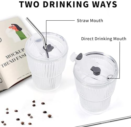Iced Coffee Cups with Lids and Straws Set of 2, 16 Oz Unbreakable