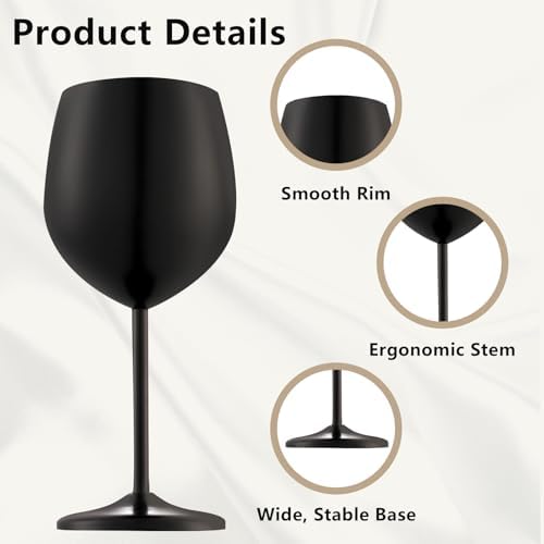 UNISWEET Stainless Steel Wine Glasses Set of 6 with 1 Corkscrew,Matte
