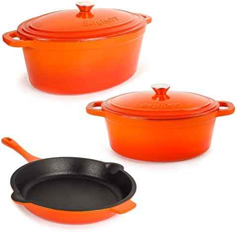 Berghoff Neo 5Pc Enameled Cast Iron Cookware Set, Orange Pots & Pans
