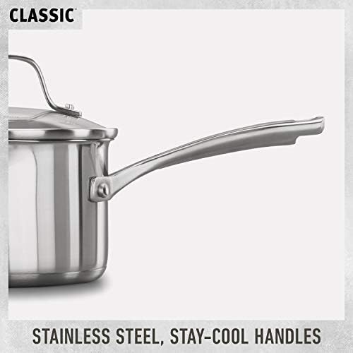 Calphalon Classic Stainless Steel Cookware Set, 10-Piece, Impact-Bonded Aluminum Base, Stay-Cool Handles, Oven Safe 450F, Silver