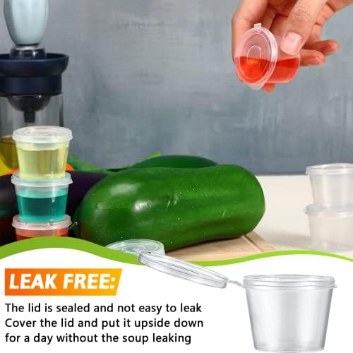 Lounsweer 60 Pack Plastic Condiment Souffle Containers with Attached