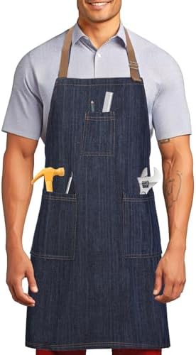 Heavy Duty Cotton Denim Chef Apron with Pockets for Men Women