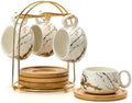 LUKA 7.77 oz Ceramic Cappuccino Cups with Bamboo Saucers and Metal