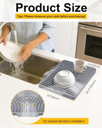 Silicone Dish Drying Mat, 1Pcs 19.7" x 15", Grey