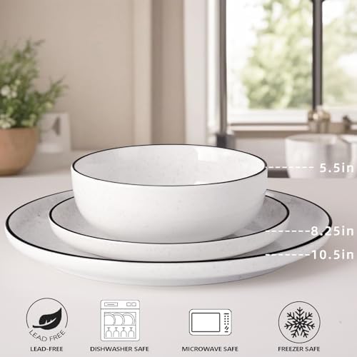 Plates and Bowls Sets for 4,12 Pieces Ceramic Dish set, White