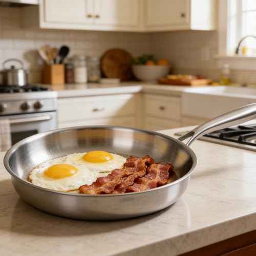 Tri-ply Stainless Steel Frying Pan Set 8" 10" 12" Large Skillet for